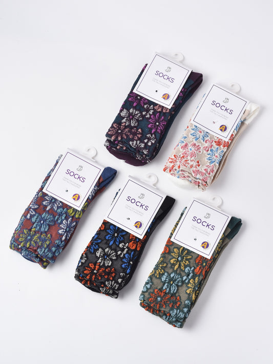 Rufia - Royal Floral Pattern Wide-Cuff Socks