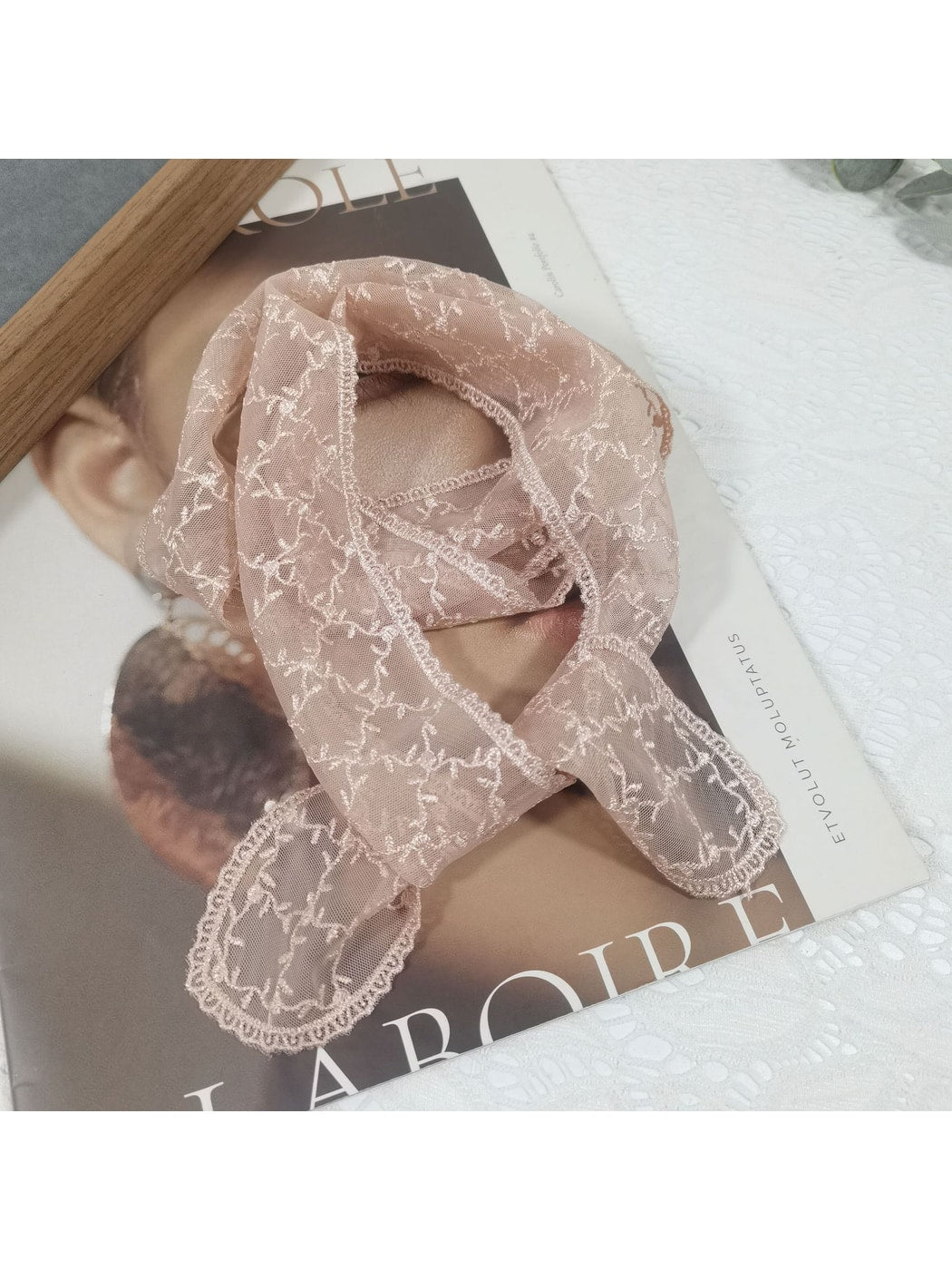 Scarvii - Long Narrow Solid Color Lace Scarf