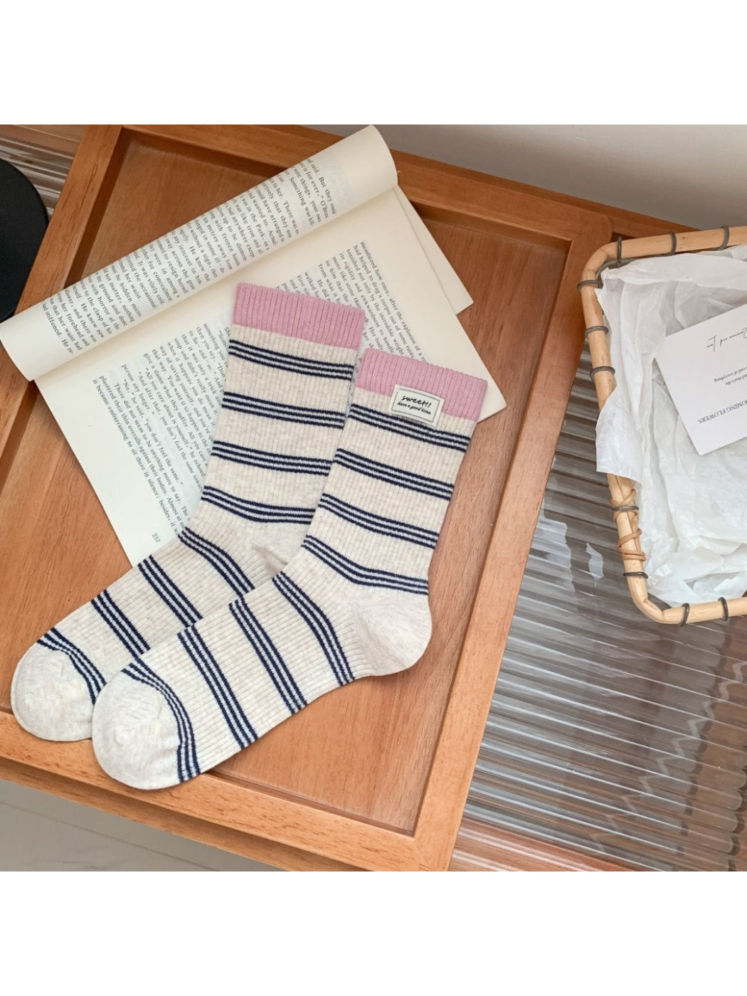 Rufia - Contrast Cuff Stripe Crew Socks