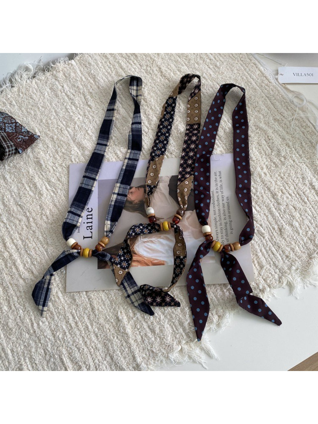 Scarvii Knotted Bead Detail Skinny Scarf