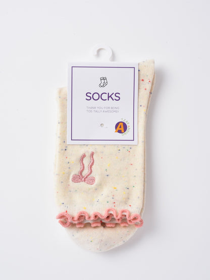 Rufia - Embroidered Bow Mid-Calf Socks