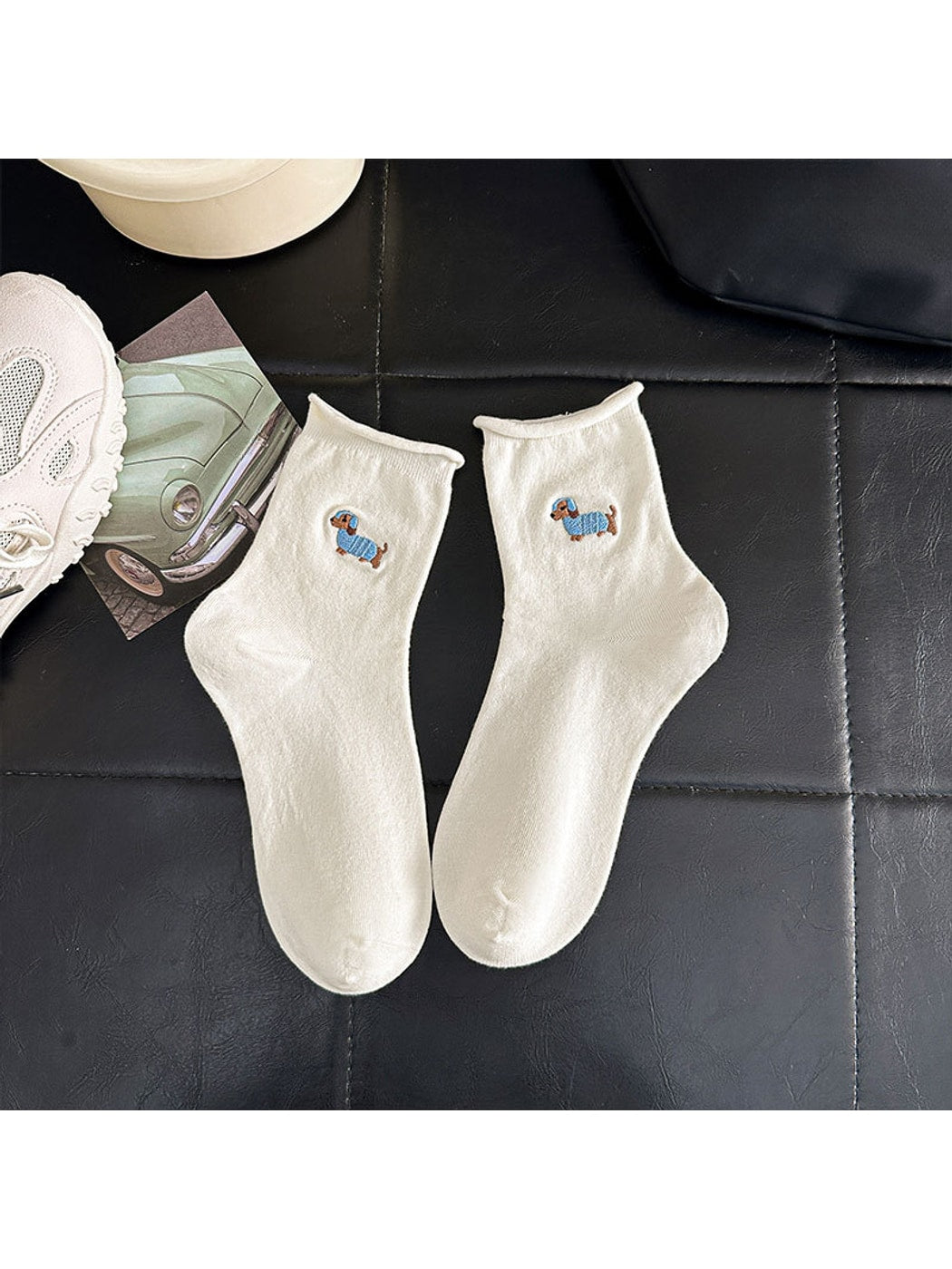 Rufia - Cute Animal Motif Rolled Cuff Crew Socks