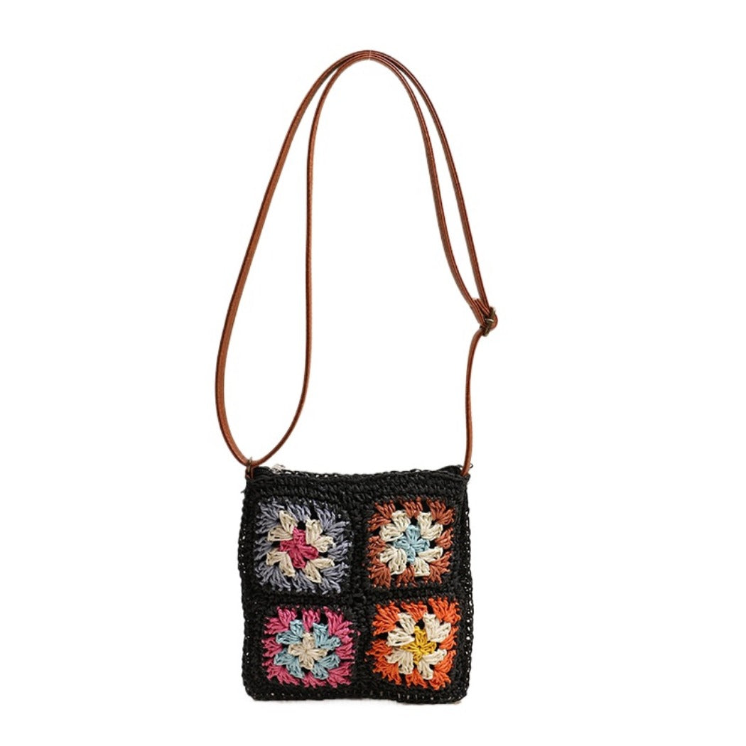 Cosbai - Vintage Square Crochet Flower Crossbody Bag