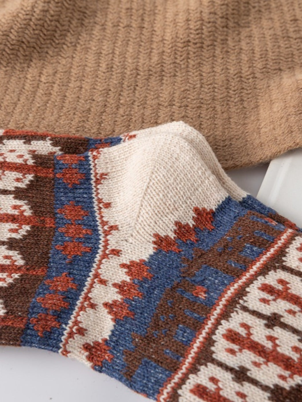 Rufia - Vintage Animal Print Mid-Calf Winter Socks - 5 Pairs/Pack
