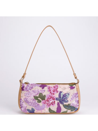 Cosbai Floral Sequin Shoulder Bag styled with casual outfit on mannequin