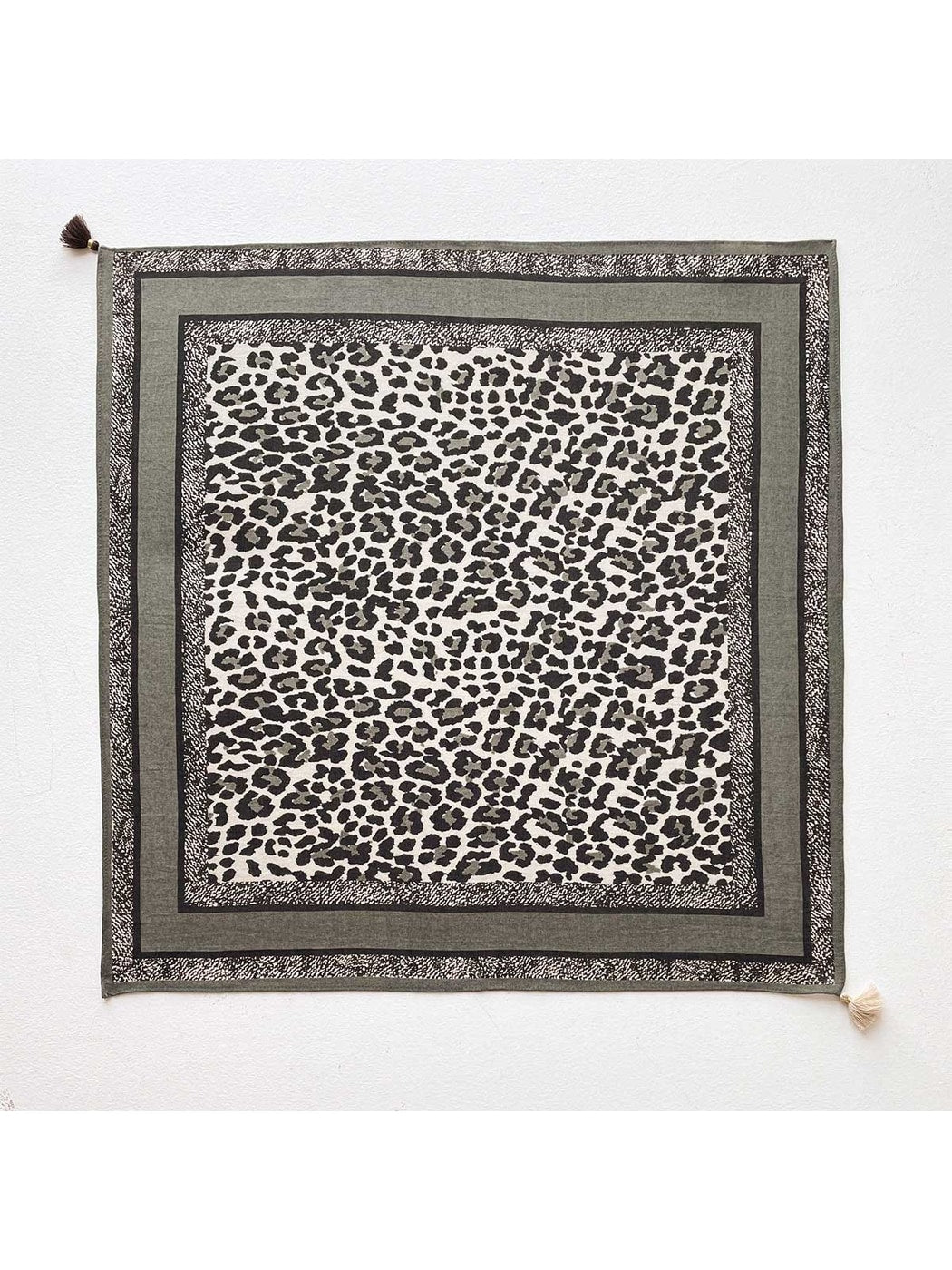 Scarvii - Classic Leopard Print Border Square Scarf