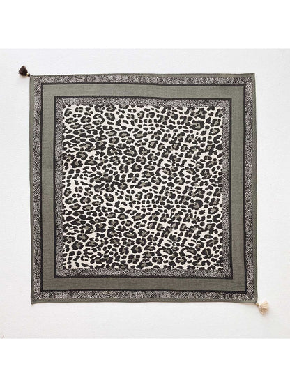 Scarvii - Classic Leopard Print Border Square Scarf