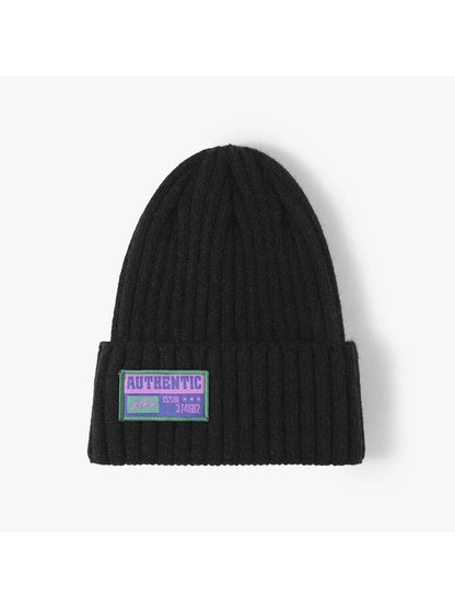 Haila - Letter Patch Ribbed Cuffed Beanie