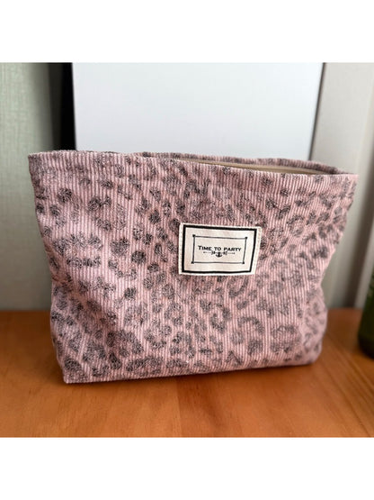 Cosbai - Soft Pink Leopard Print Everyday Cosmetic Pouch