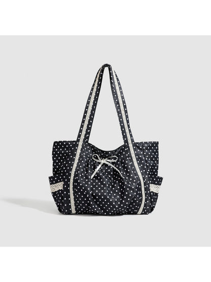 Cosbai - Polka Dot Bow Shoulder Tote Bag
