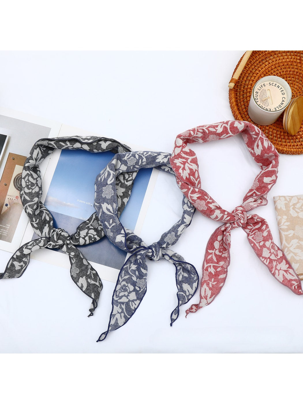 Scarvii - Rose Print Multi Use Triangle Bandana