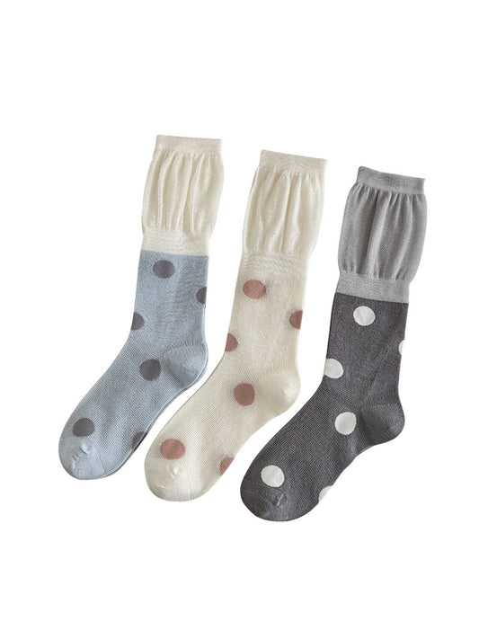 Rufia - Colorblock Polka Dot Casual Crew Socks