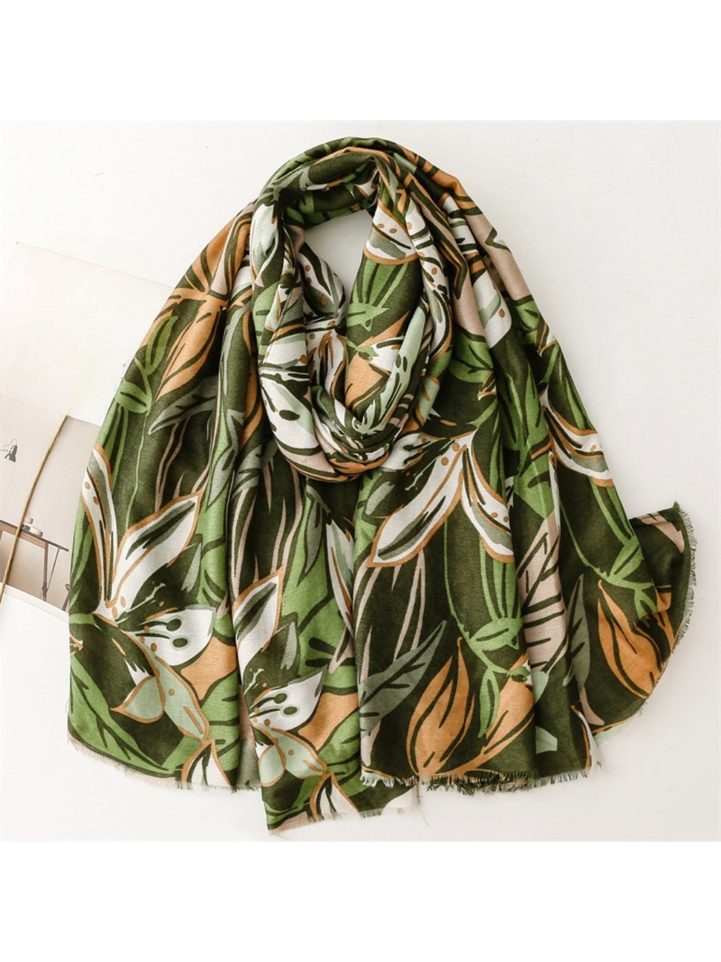 Scarvii - Modern Leaf Motif Printed Scarf