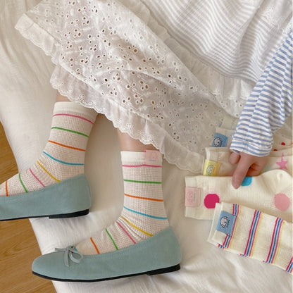 Rufia - Colorful Polka Dot Striped Mesh Crew Socks