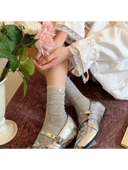 Rufia - Sweet Lace Edge Solid Color Crew Socks
