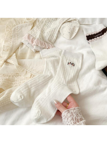 Rufia - Scalloped Cuff Ribbed Crew Socks