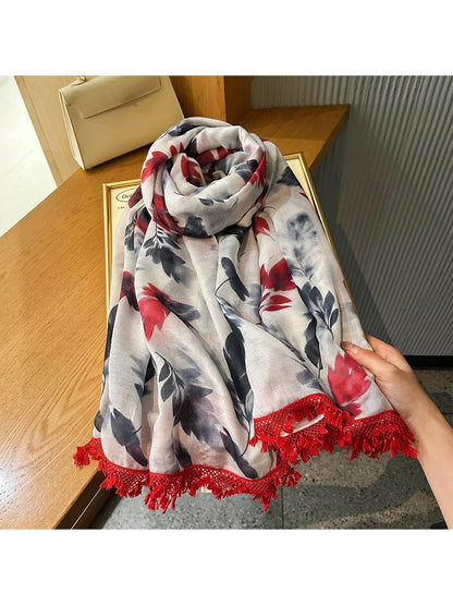 Scarvii - Elegant Feather Print Summer Wrap Scarf