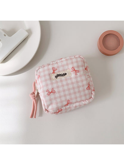 Cosbai - Small Plaid Makeup Pouch Square Bag