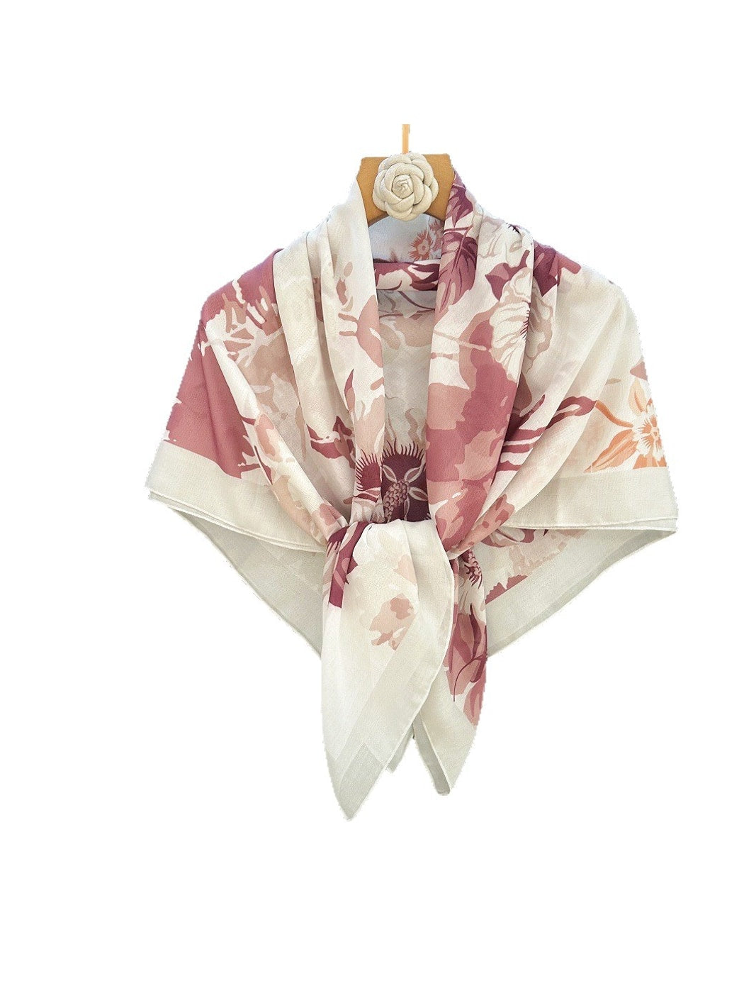 Scarvii - Dusty Pink Floral Printed Fashion Square Scarf