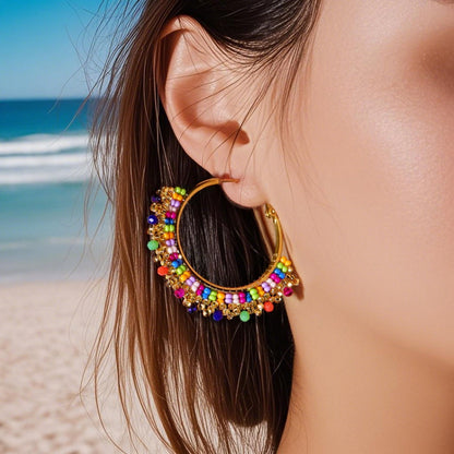 Earwish - Boho Beaded Hoop Tassel Earrings - Elegant & Playful