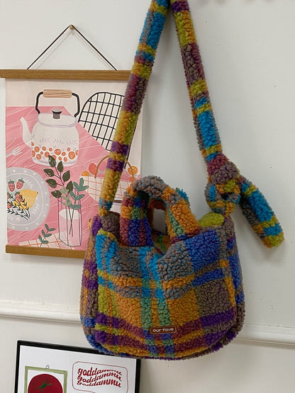 Cosbai – Vintage Polka Dot & Furry Crossbody Bag