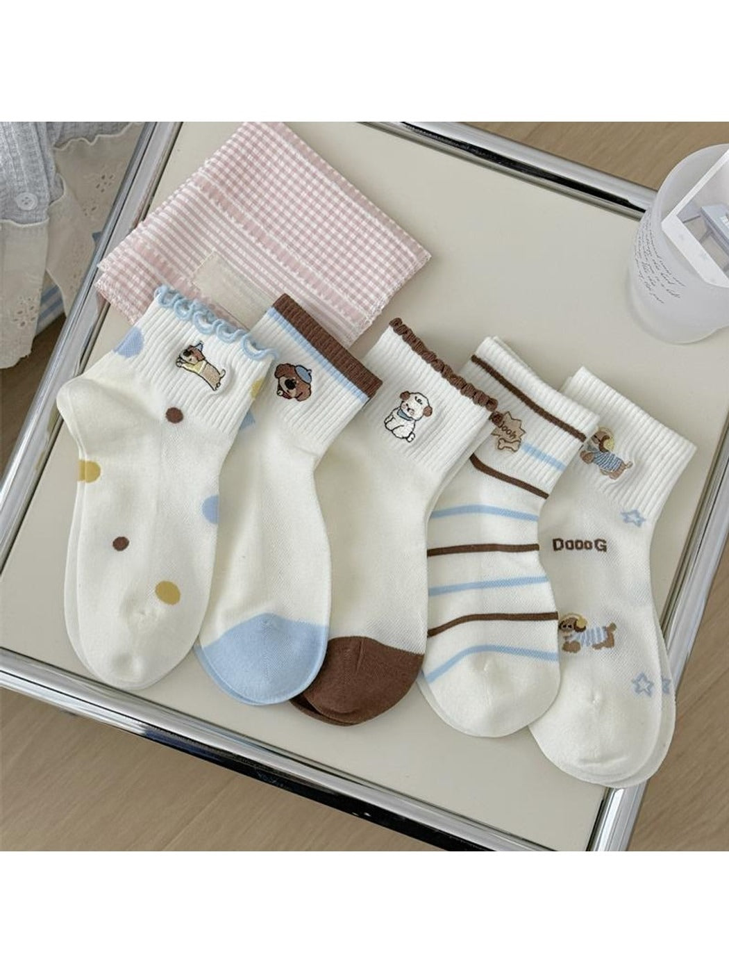 Rufia - Casual Cute Dog Ribbed Ankle Socks