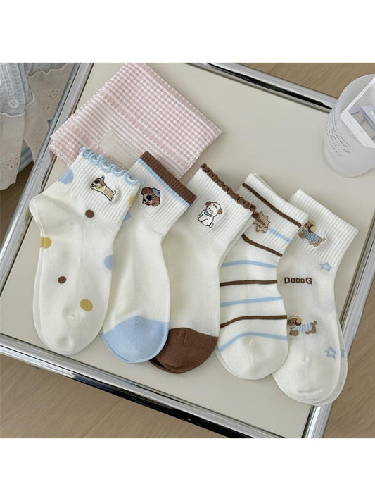 Rufia - Casual Cute Dog Ribbed Ankle Socks