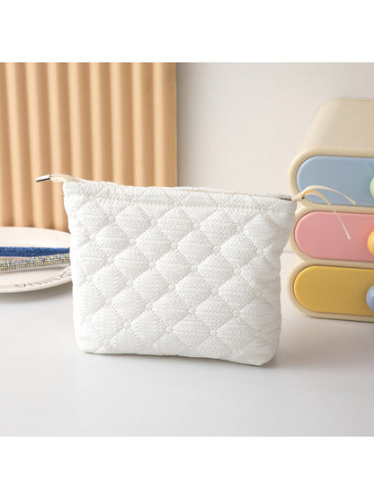 Cosbai - Quilted Plaid Zipper Cosmetic Organizer Bag