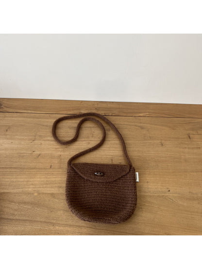 Cosbai - Textured Knit Button Flap Crossbody Bag