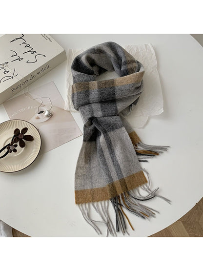 Scarvii - Soft Light Checked Fringe Scarf
