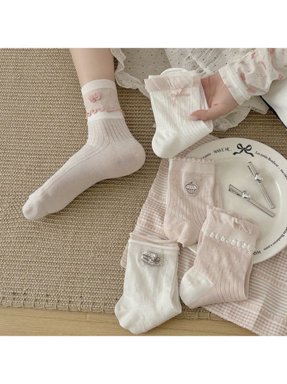 Rufia - Pink Tones Cute Ribbed Crew Socks