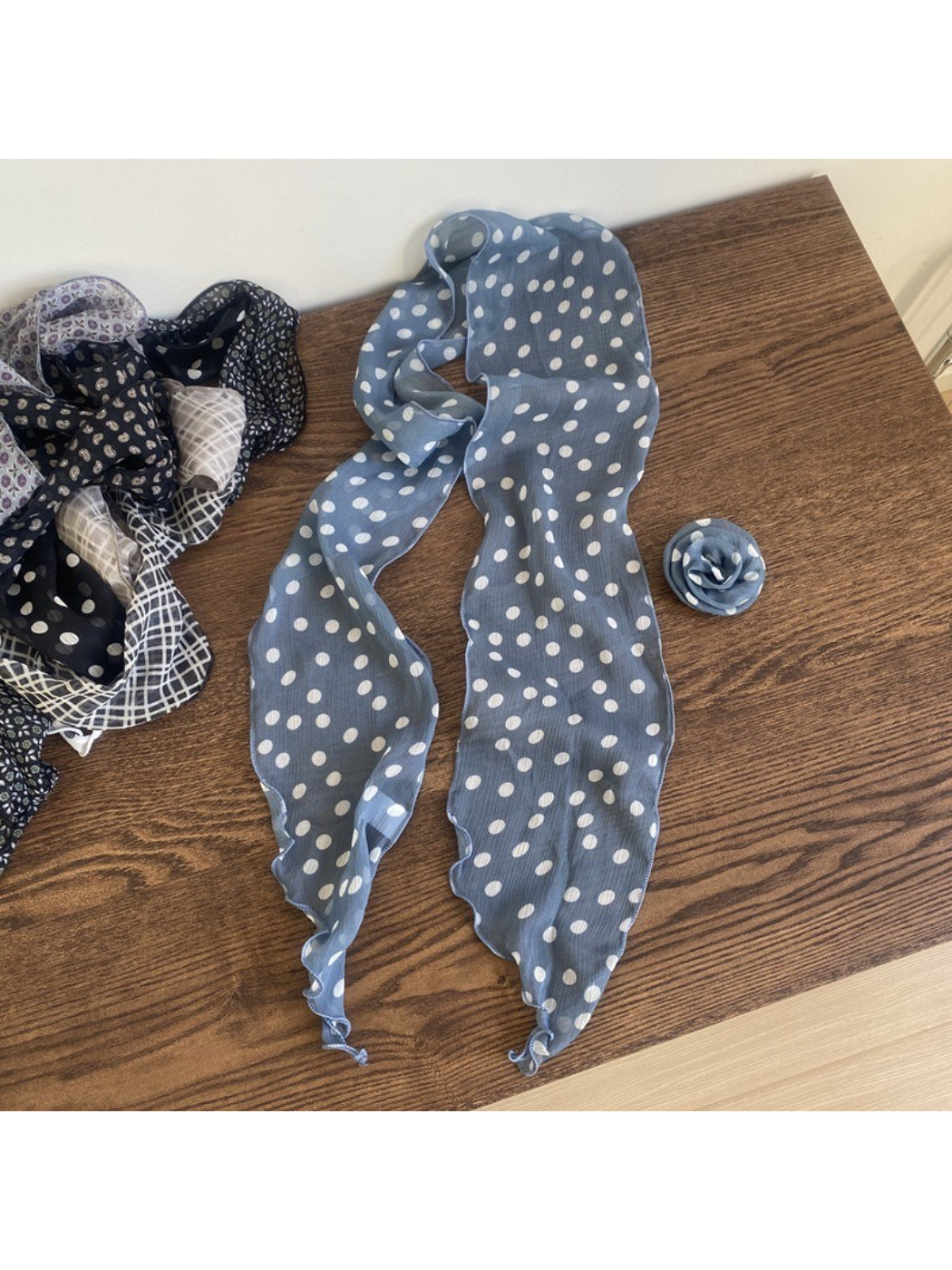 Scarvii Sheer Polka Dot Skinny Scarf
