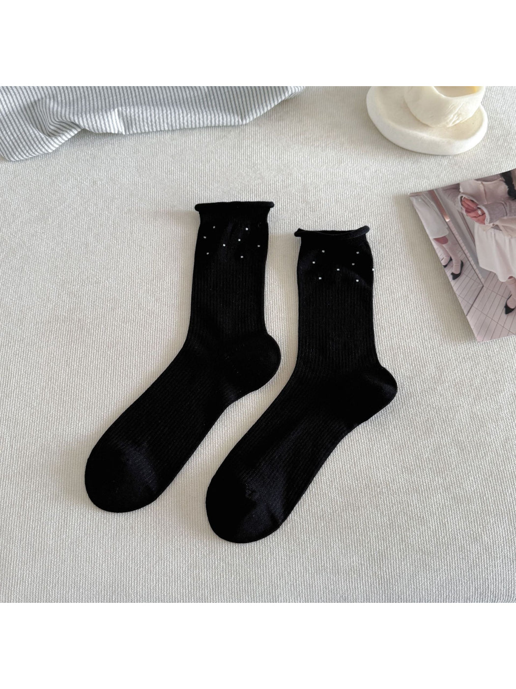 Rufia - Ruffle Ribbed Stripe Crew Socks - image 8
