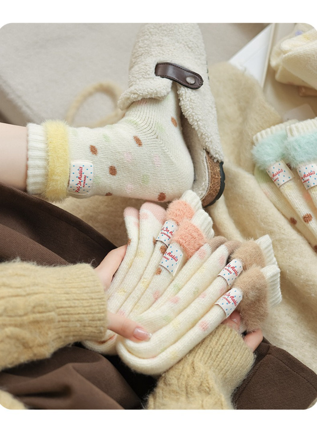 Rufia - Soft Polka Pattern Crew Socks