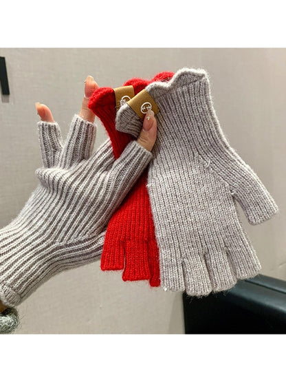 Gloving - Retro Ribbed Half Finger Winter Gloves