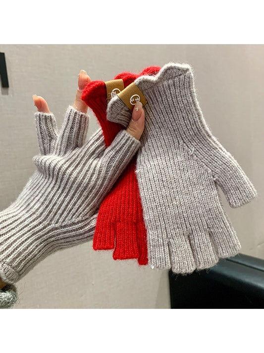 Gloving - Retro Ribbed Half Finger Winter Gloves