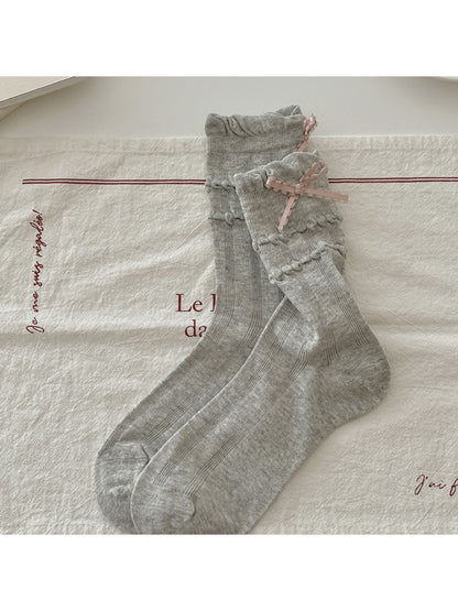 Rufia - Raised Bubble Stripe Bow Crew Socks