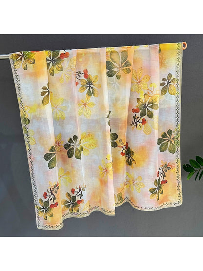 Scarvii - Gradient Yellow Botanical Print Square Scarf