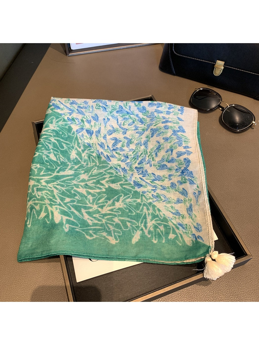 Scarvii - Fresh Print Tassel Design Square Scarf