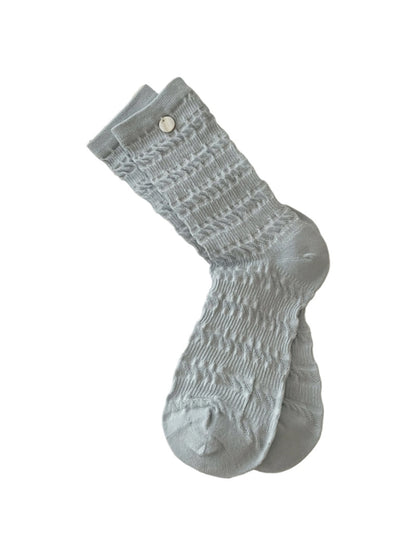 Rufia - Solid Button Decor Crew Socks