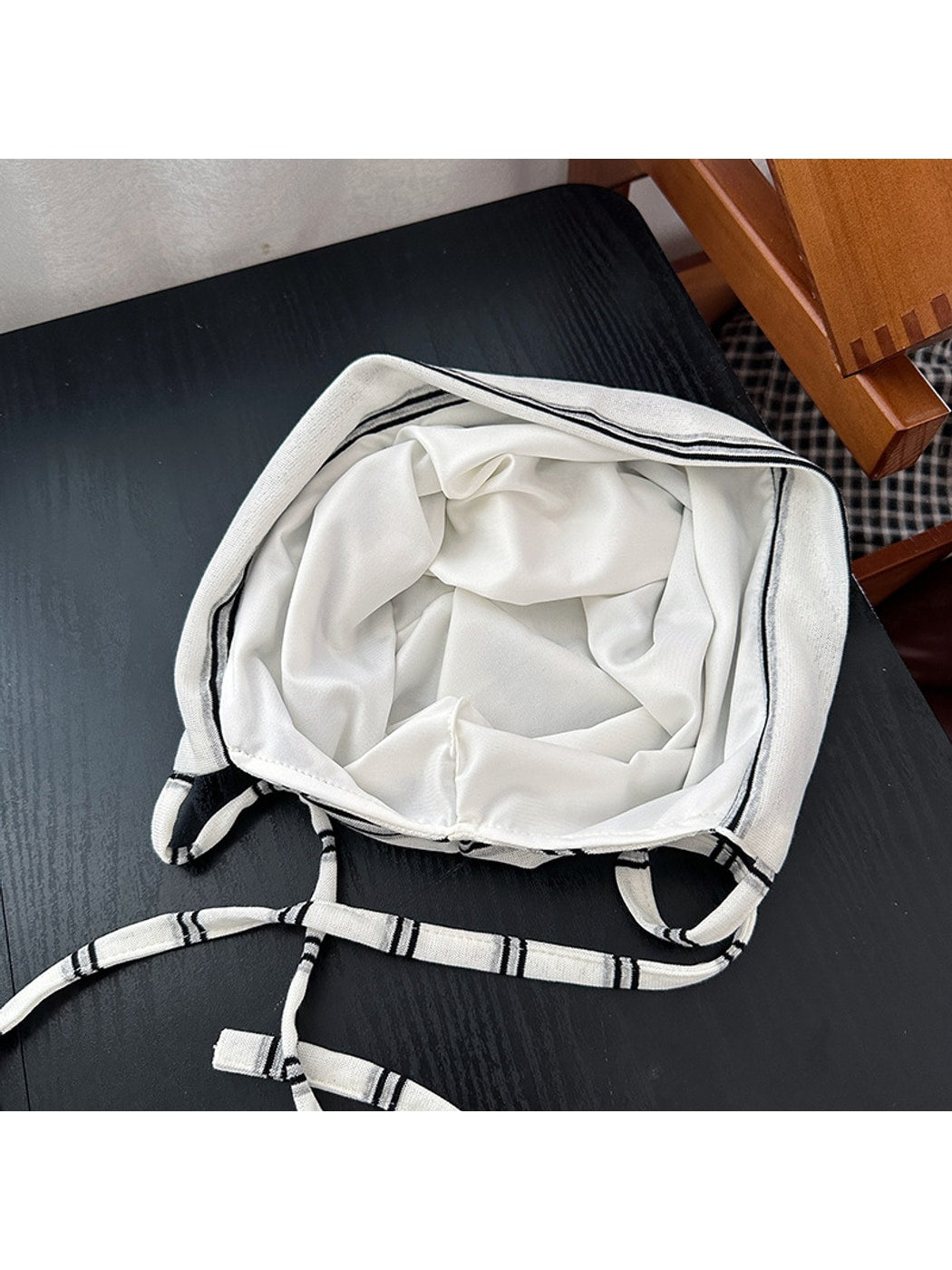 Haila - Striped Tie Strap Round Crown Knit Hat