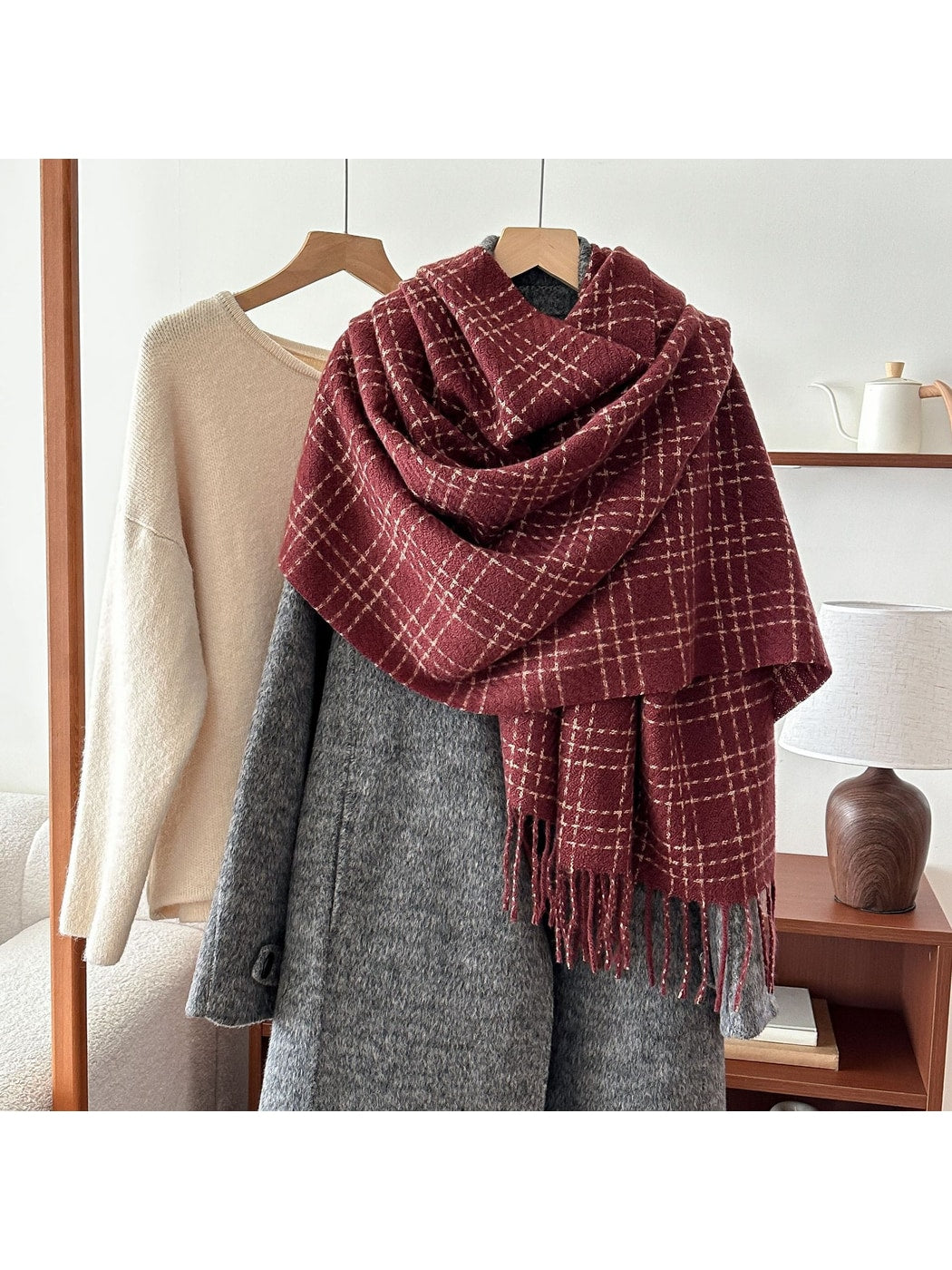 Scarvii - Checked Pattern Simple Winter Shawl