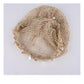 Top view of Haila hollow out knit mesh shell pattern beanie in beige