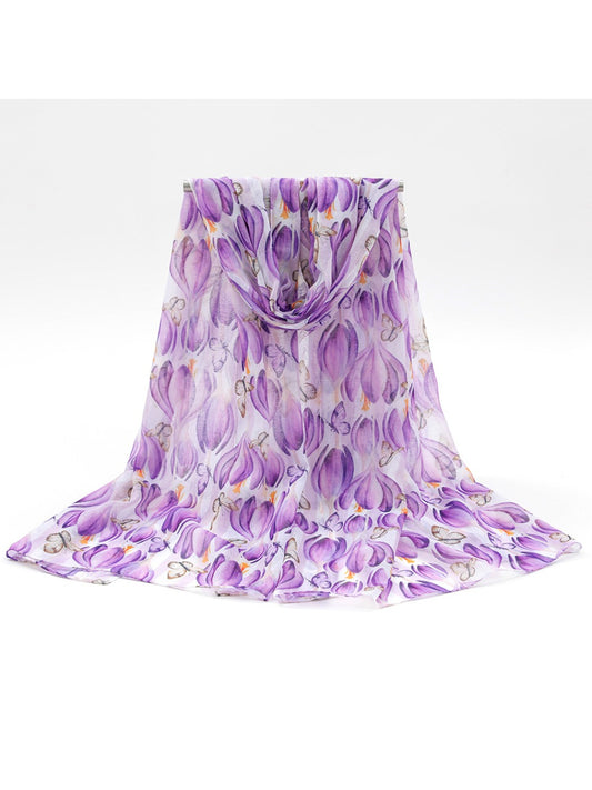Scarvii - Purple Butterfly Floral Print Scarf