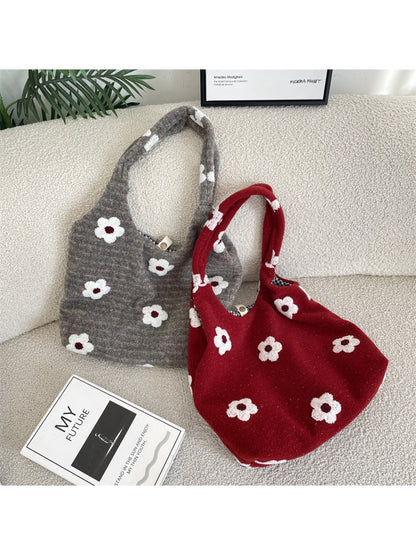 Cosbai - Plush Floral Pattern Shoulder Bag
