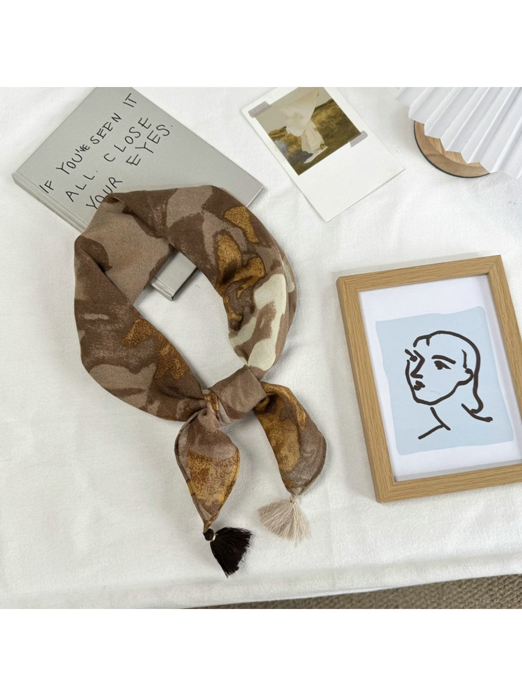 Scarvii - Edgy Printed Tassel Trim Square Scarf