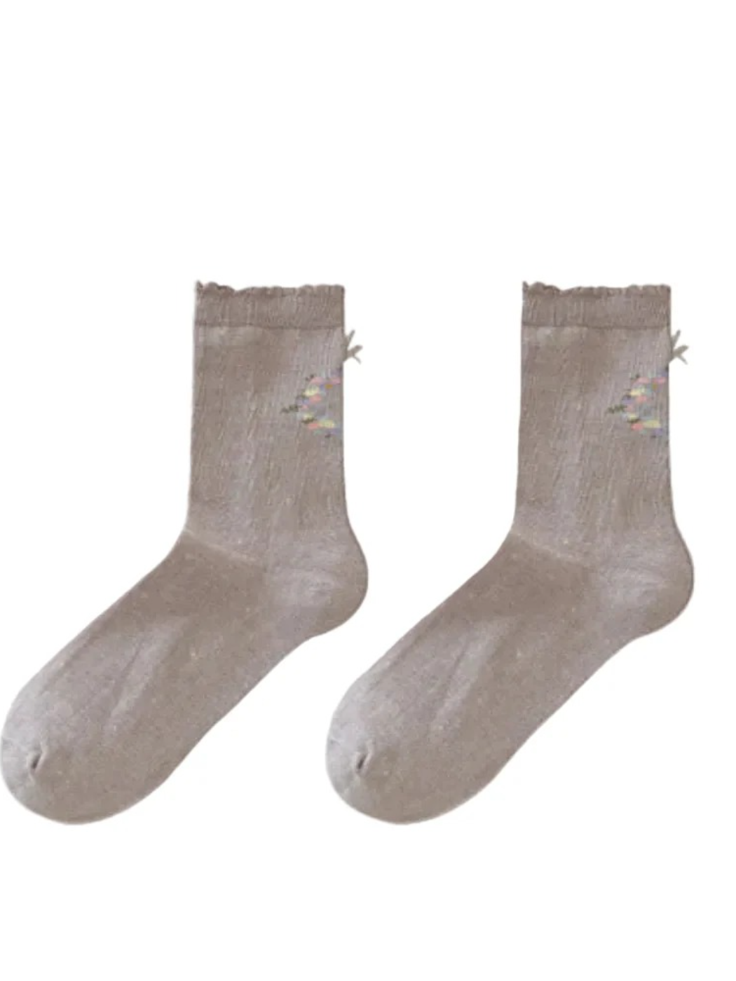 Rufia - Floral Wreath Ruffled Cuff Crew Socks