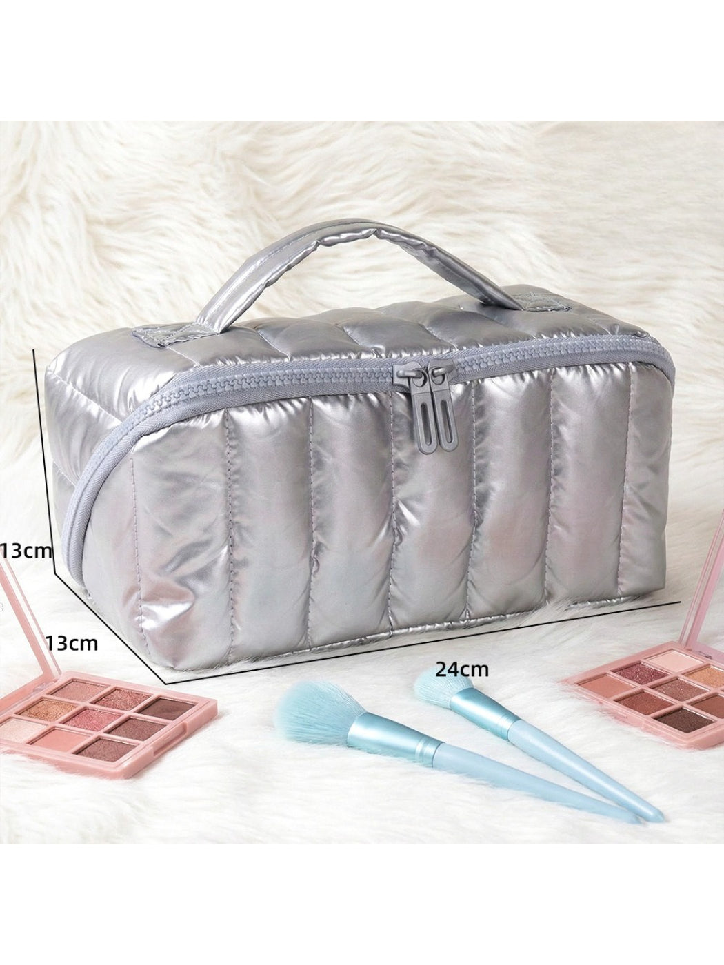 Cosbai portable makeup bag open with visible interior space and top handle