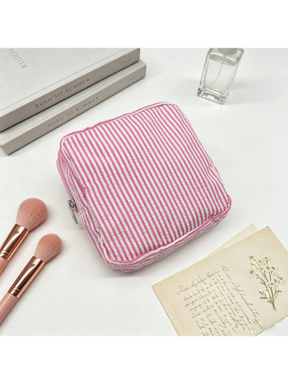 Cosbai - Pinstripes Zipper Cosmetic Organizer Bag