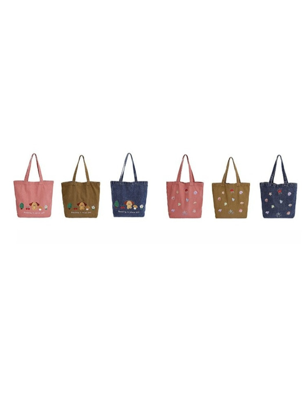 Cosbai - Denim Embroidery Tote Bag for Women